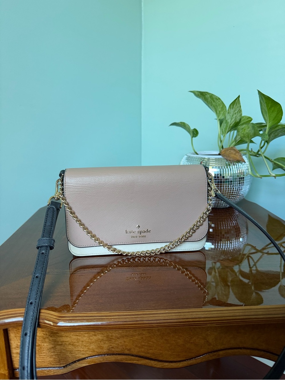 kate spade Blush & Cream Leather Crossbody with Gold Chain